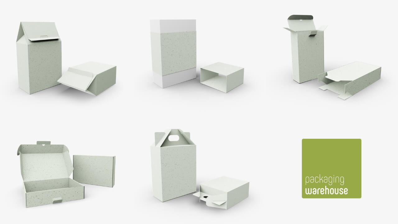 Verschiedene Verpackungen aus Graspapier Verschiedene Verpackungen aus Graspapier