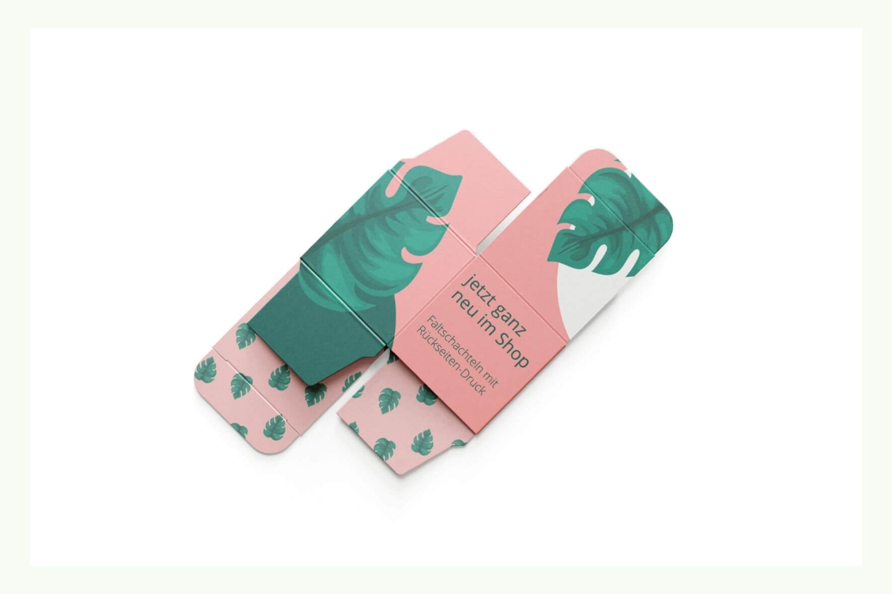 Bunte Faltschachteln mit Blattmotiv in Rosa und Grün Bunte Faltschachteln mit Blattmotiv in Rosa und Grün