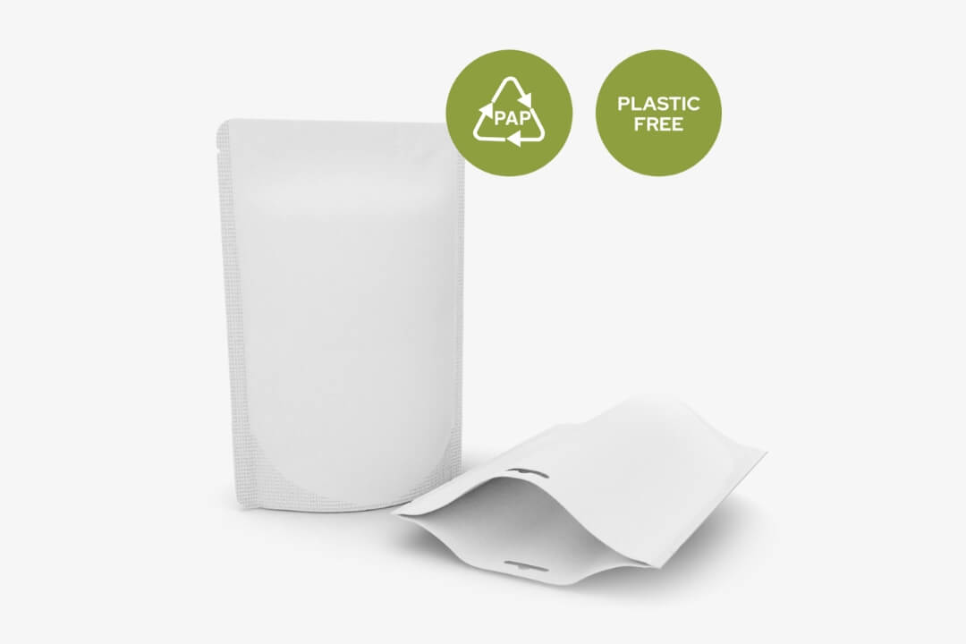 Unbedruckte PAP Standbodenbeutel