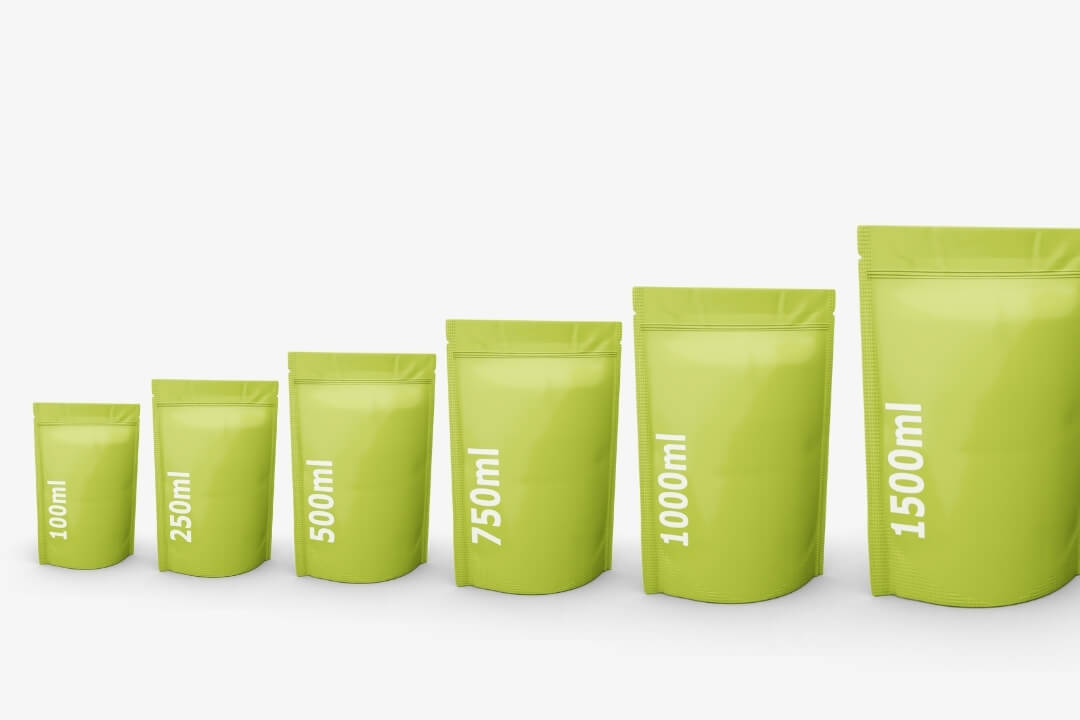 Verschiedene Standbodenbeutel Größen 