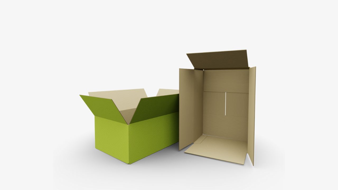 Faltkarton aus brauner Wellpappe Faltkarton aus brauner Wellpappe